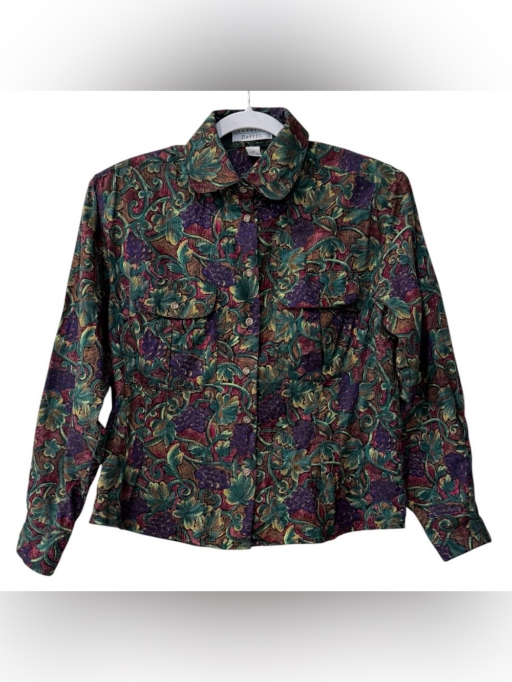 Vintage Cambridge women's 10P long sleeve button down multicolor abstract blouse